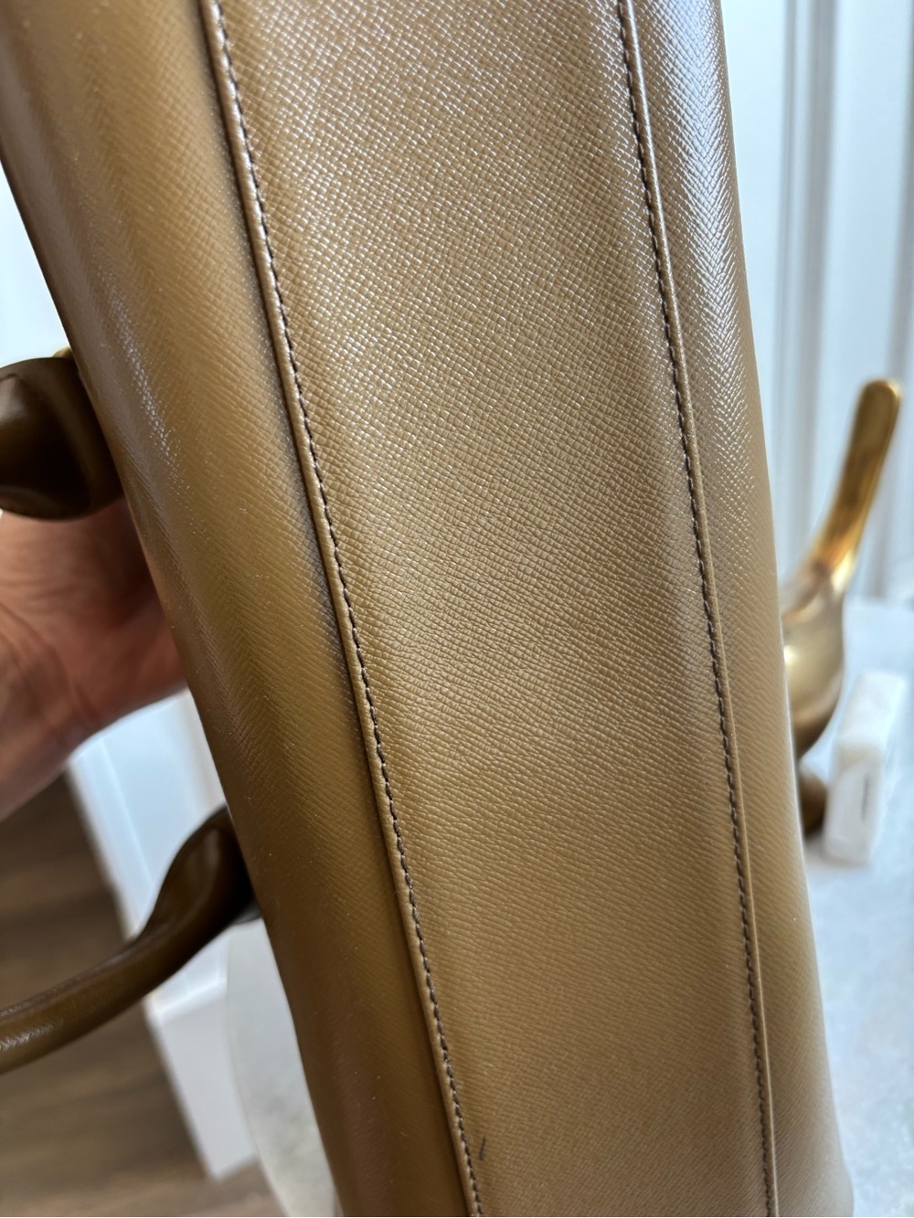 Burberry Camel Saffiano Leather Satchel with Signature Trim - Picture 4 of 4